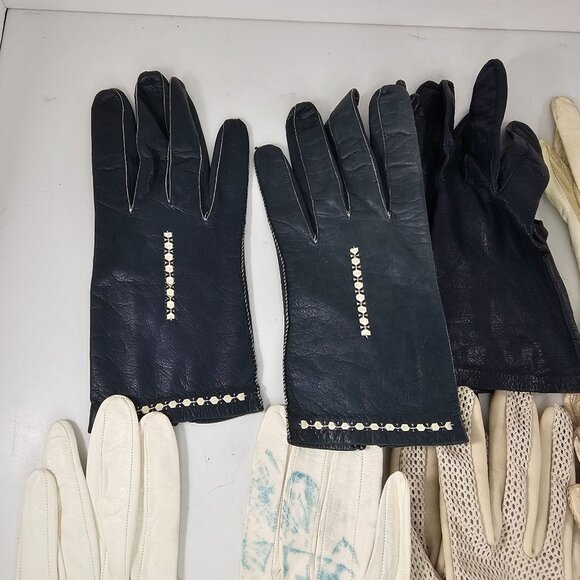 Vintage Gloves Leather Mesh Lot 8 Pairs Mixed Styles Sizes Prop Theater Costume - Picture 8 of 15